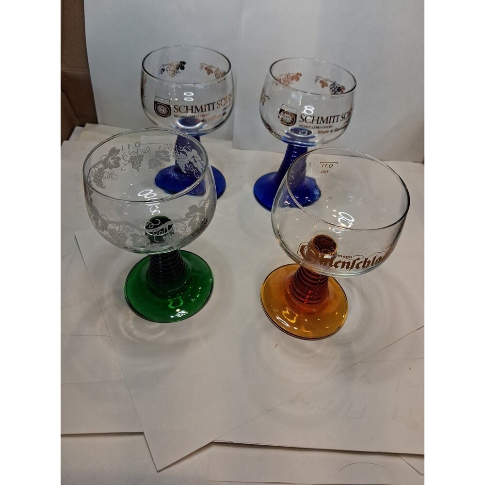4 Cups , 2Vintage Schmitt Sohne Beehive Cordial W German Blue Wine Glasses +